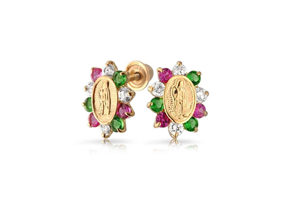 Gold Plated Virgin Mary Stud Earring with CZ's